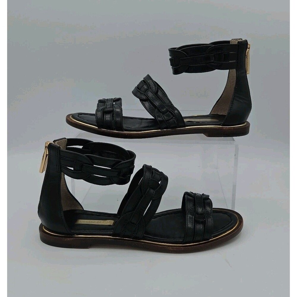 Louise et Cie Black Ankle Wrap Zip Up Sandals - Size 4.5 Medium Braylee Leather
